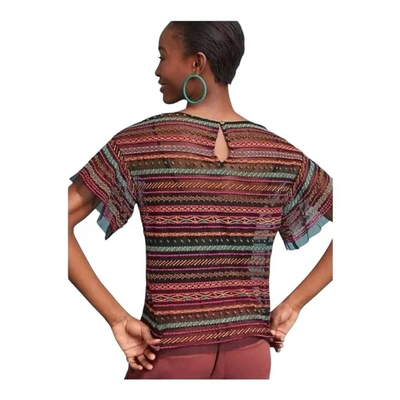 Maeve by Anthropologie Naples Embroidered Mesh Blouse size L. - Picture 3 of 12